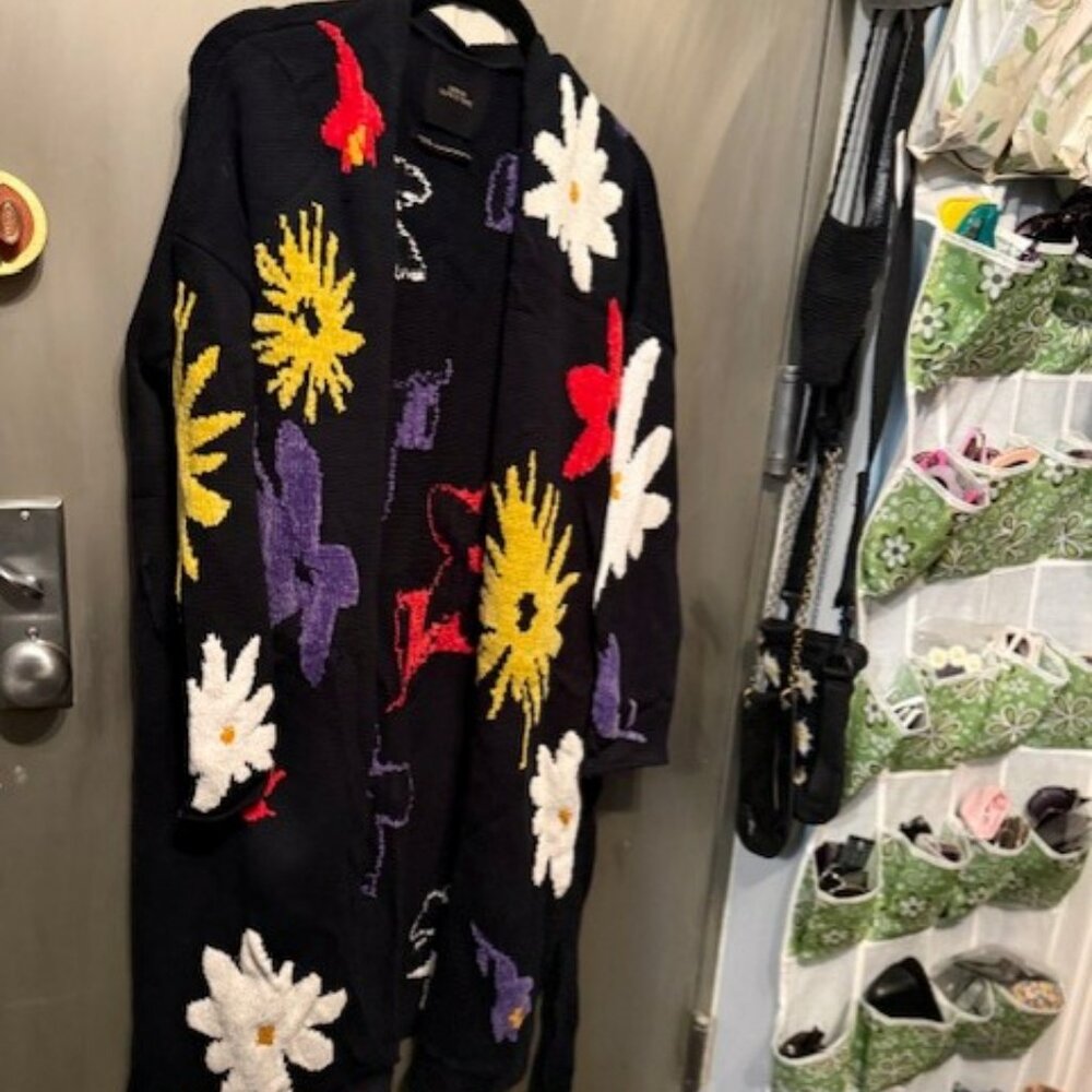 Retro Boho Longline Floral Chenille Sweater Cardigan / Coat - XS /Small - NWOT - Picture 6 of 16